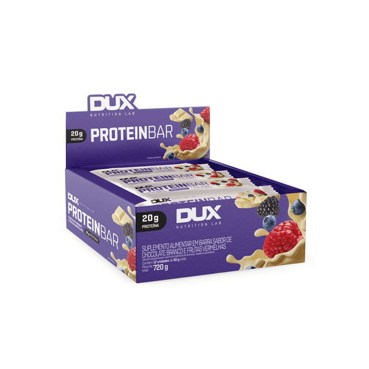 CAIXA PROTEIN BAR 60G 12 UNIDADES - DUX NUTRITION SABOR:CHOCOLATE BRANCO E FRUTAS VERMELHAS