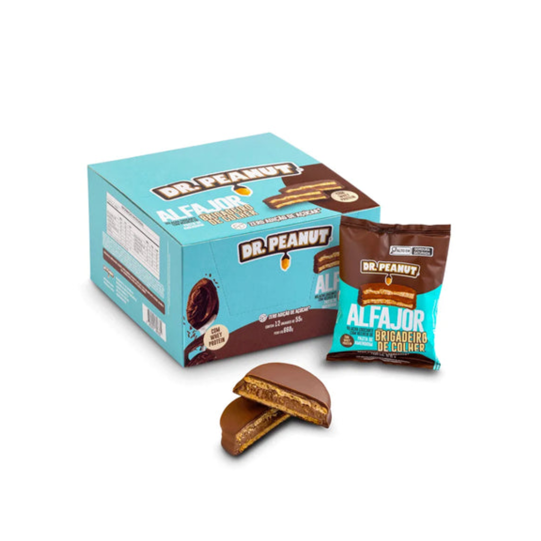 CAIXA ALFAJOR 55G 12 UNIDADES- DR PEANUT SABOR:BRIGADEIRO DE COLHER