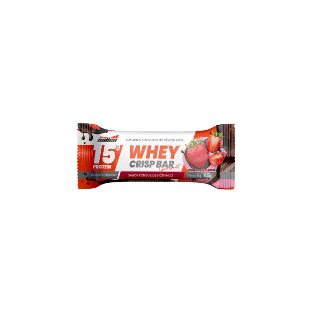 CAIXA WHEY CRISP BAR 45G 12 UNIDADES- NEW MILLEN SABOR:FONDUE DE MORANGO