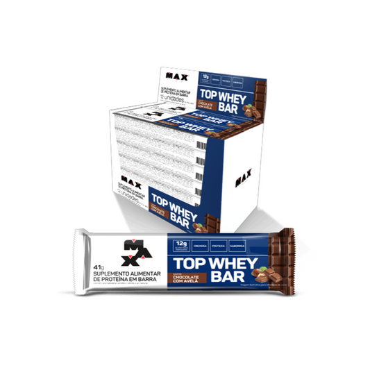 TOP WHEY BAR 41G-MAX TITANIUM (CX 12 UNIDADES) SABOR:CHOCOLATE COM AVELÃ