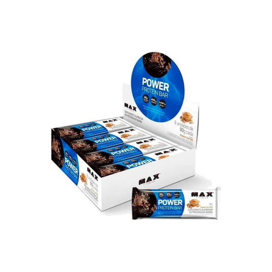 CAIXA POWER PROTEIN BAR 90G 8 UNIDADES- MAX TITANIUM SABOR:PEANUT BUTTER