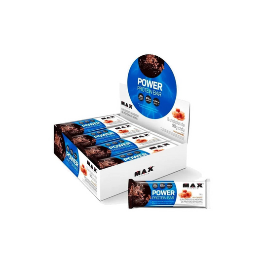 CAIXA POWER PROTEIN BAR 90G 8 UNIDADES- MAX TITANIUM SABOR:MILK CARAMEL