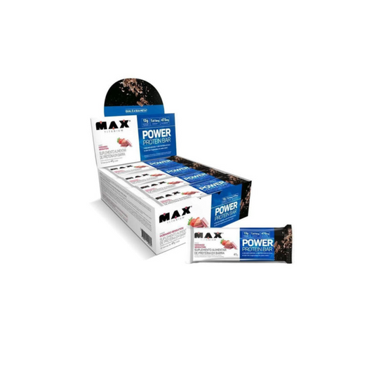 CAIXA POWER PROTEIN BAR 41G 12 UNIDADES - MAX TITANIUM SABOR:MORANGO