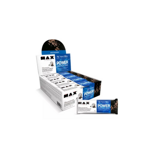 CAIXA POWER PROTEIN BAR 41G 12 UNIDADES- MAX TITANIUM SABOR:CHOCOLATE COM COCO