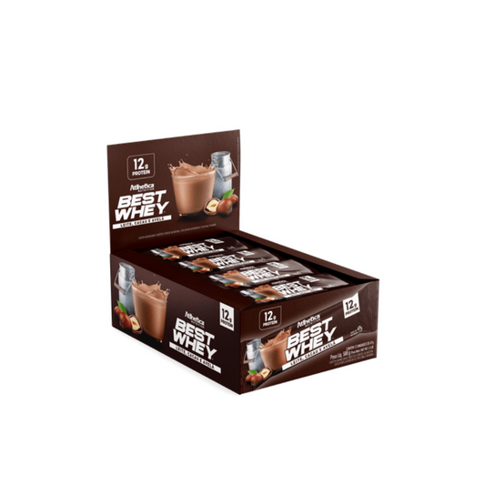 CAIXA BAR BEST WHEY 49G 12 UNIDADES- ATLHETICA NUTRITION SABOR:CACAU E AVELÃ