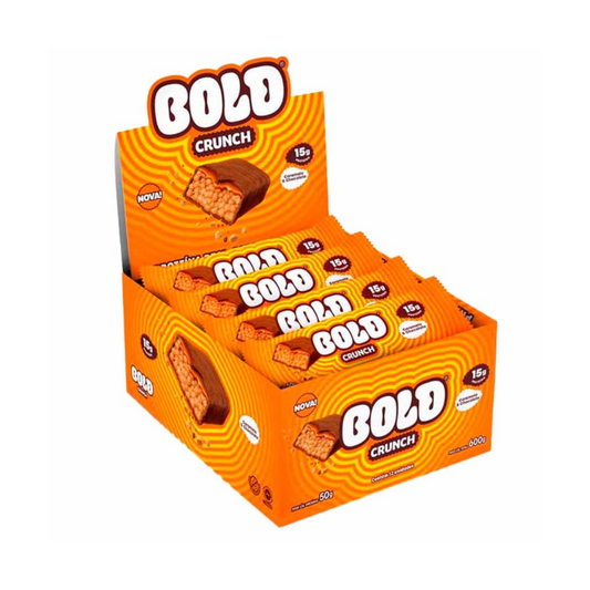 CAIXA BOLD CRUNCH 50G 12 UNIDADES- BOLD SNACKS SABOR:CARAMELO E CHOCOLATE