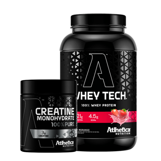 KIT BÁSICO WHEY TECH 900G - ATLHETICA NUTRITION SABOR:MORANGO