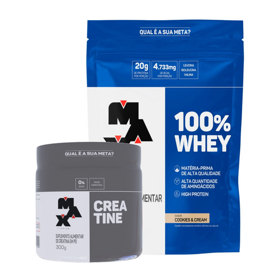 KIT BÁSICO 100% WHEY 900G REFIL-MAX TITANIUM SABOR:COOKIES