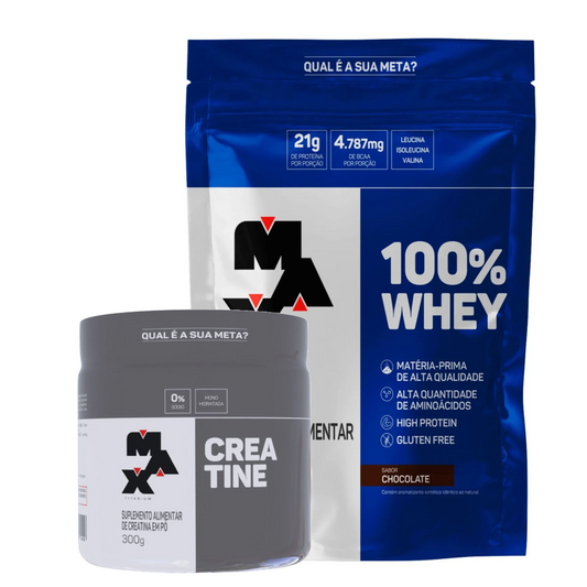 KIT BÁSICO 100% WHEY 900G REFIL-MAX TITANIUM SABOR:CHOCOLATE