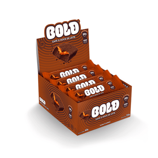 CAIXA BOLD BAR 60G 12 UNIDADES - BOLD SNACKS SABOR:CAFÉ E DOCE DE LEITE