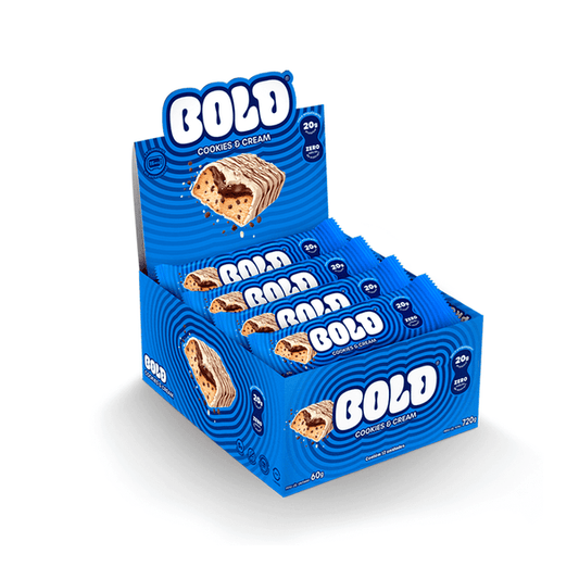 CAIXA BOLD BAR 60G 12 UNIDADES- BOLD SNACKS SABOR:COOKIES & CREAM